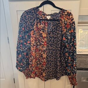 Umgee Black and Orange Floral Blouse